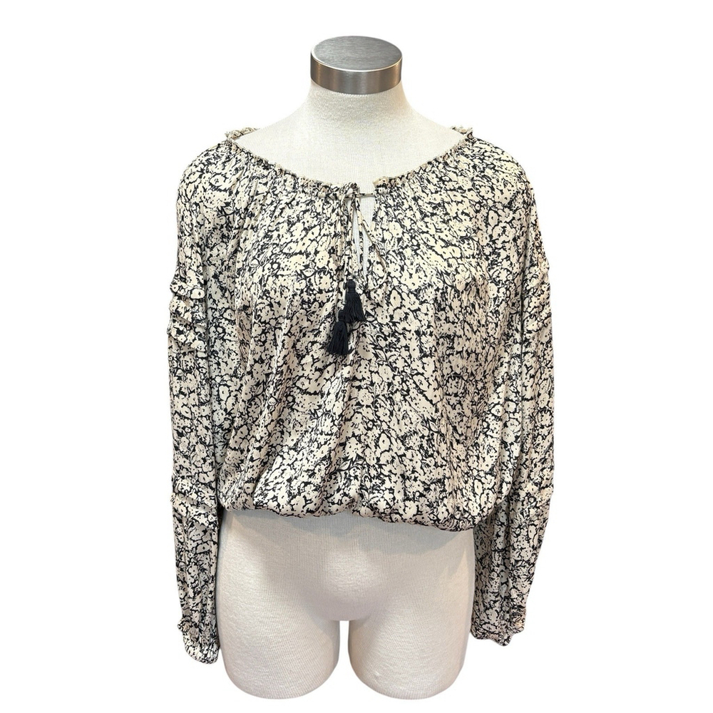 Free People Intimately Bodysuit All Tucks Printed Black Cream Floral Sz. S